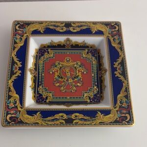 Versace Elegant Blue and Gold Decorative Plate